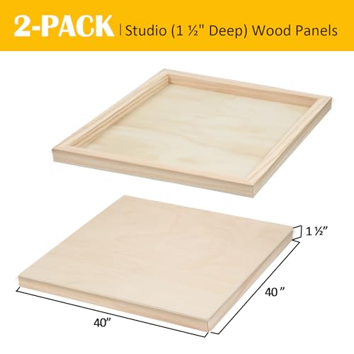 2 Pack 40x40'' Unfinished Gallery Birch Wood Canvas Panels | 1 1/2’’ Deep Wood Canvas, Cradle Boards for Painting, Pouring, Burning, Crafts, Epoxy Resin, Laser Engraving Cutting - size: 40*40 2 Pack