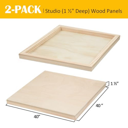 2 Pack 40x40'' Unfinished Gallery Birch Wood Canvas Panels | 1 1/2’’ Deep Wood Canvas, Cradle Boards for Painting, Pouring, Burning, Crafts, Epoxy Resin, Laser Engraving Cutting - size: 40*40 2 Pack