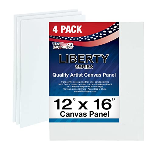 U.S. Art Supply 12 X 16 Inch Art Canvas Board Panels 4 Pack - 8 Ounce Heavyweight Cotton Acid Free Canvases for Painting Acrylics and Watercolor (1 Case of 4 Single Canvas Painting Panels) - size: 12" x 16"