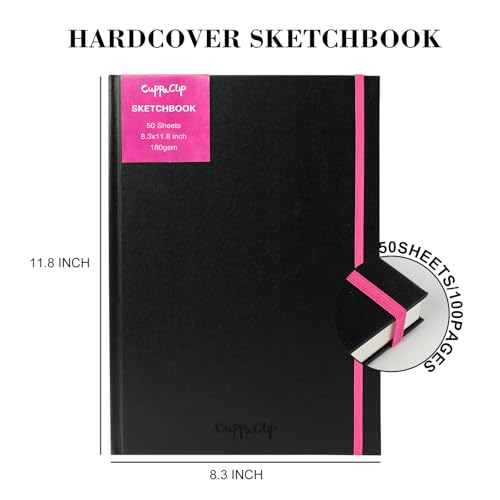 CuppaClip Sketch Book Hardcover Drawing Pad 300GSM Acid-Free Paper Spiral Bound Sketchbook 50 Sheets/100 Pages Art Supplies (Hardcover, 8.3x11.8in) - color: Hardcover, size: 8.3x11.8in