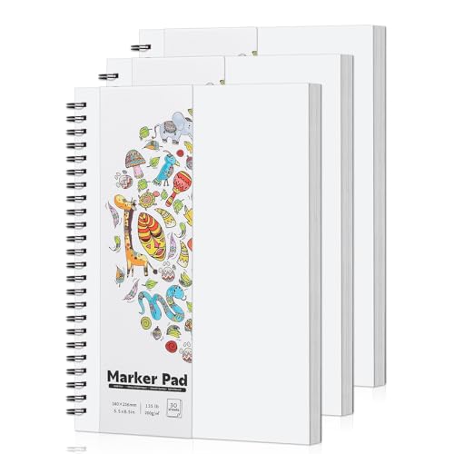 3 Pack Marker Paper Pad 5.5 × 8.5 in, Double-Sided, Spiral Bound | 200gsm Bleedproof Paper, Acid-Free, Smooth Surface, Easy-Tear Pages, for Alcohol Markers, Pens & Acrylics - size: 5.5×8.5 Inch (3 Pack)