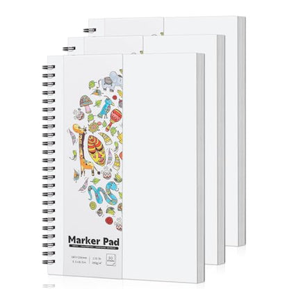 3 Pack Marker Paper Pad 5.5 × 8.5 in, Double-Sided, Spiral Bound | 200gsm Bleedproof Paper, Acid-Free, Smooth Surface, Easy-Tear Pages, for Alcohol Markers, Pens & Acrylics - size: 5.5×8.5 Inch (3 Pack)