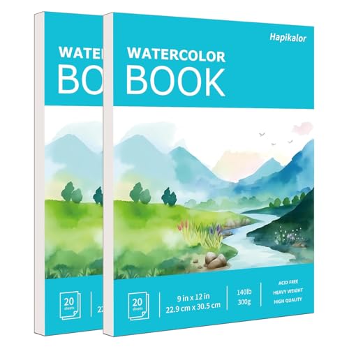 Hapikalor 2-Pack 9"x12" Watercolor Paper, 140lb/300g Water Color Paper Teal | Artist Painting Drawing Paper Book, Art Supplies for Adults Kids, Watercolors, Watercolor Paint Set, Sketchbook, Journal - color: Teal, size: 9" x 12"(Pack of 2) Pad