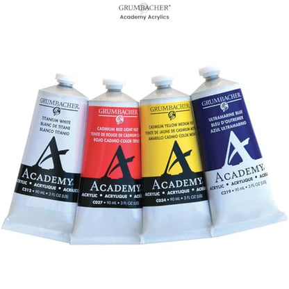 Grumbacher Academy Professional Acrylic Paint Set of 5 90ml Traditional Colors - Metal Tubes - Heavy Body Professional Grade Artist Paint with Genuine and Pure Pigments - ASTM Lightfast Colors