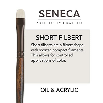 Seneca Artist Brush, Short Filbert 4 (1700SB-4) by Willow Wolfe, Professional Synthetic Bristle Paint Brush for Acrylic, Oil and Water Mixable Oil, S