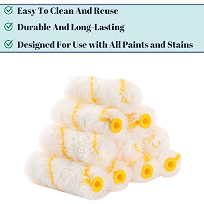 Bates- Paint Rollers, 4 inch Paint Roller with 10 Covers, Wall Painting Tool (Pack of 2) - color: White, size: 4 inch Paint Roller+10 Covers (Pack of 2)