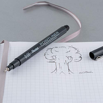 Pentel Arts Pointliner Drawing Pen, 5-Pack, Assorted Sizes, Black Ink (S20PBP5A)