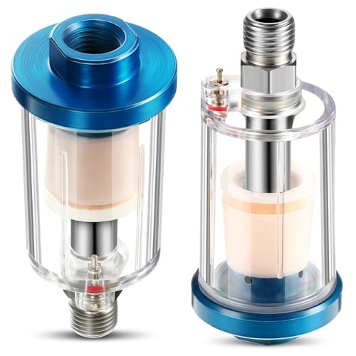 Mudder 2 Pcs Compressed Air Filter Water Oil Separator 1/4 Inch NPT Inlet and Outlet Airbrush Filter Moisture Separator for Air Line Compressor Fitting, 90 PSI
