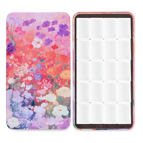 20Pcs Full Pans Watercolor Tin Palette Paint Case with Magnetic Stripe | Metal Art Paint Mixing Tray,3ml Empty Full Pans,Portable Empty Paint Box for DIY Watercolor Oils Acrylics Drawing B. Paradise - color: Blossom Paradise