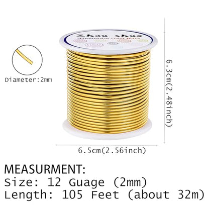 12 Gauge(2mm) Aluminum Wire 35 Yards Anodized Metal Wire for Bonsai Armature Crafting Sculpting Jewelry Craft Making Beading Floral (Gold, 12 Gauge) - color: Gold