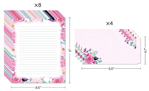Stationary Writing Paper with Envelopes - Flora Stationery Set with Lined Letter Writing Paper, 48 Sheets + 24 Envelopes, 8.5 x 11 Inch of Each Stationary Paper - style: Stationery and Envelopes