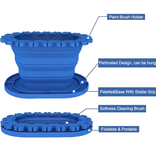 Paint Brush Cleaner Rinse Cup (All-in-One), Foldable Brushes Holder & Brush Cleaning Cup for Acrylic, Watercolor, and Water-Based Mediums, for Fine Art, Studio, Classroom(Blue)