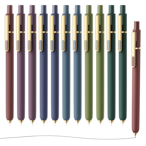 SUNEE Gel Pens, 12 Pack 0.5mm Pens Fine Point Smooth Writing Pens with Quick-Dry Black Ink, Cute Aesthetic School Office Note-Taking Pens for Journaling - Vintage - color: Vintage - 6 Colors, style: 12 Pack