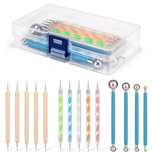 Amrules 14Pcs Double-Ended Stainless Steel Dotting Tools with Multiple Size | Lightweight & Versatile, Multiple Sizes for Precision Dots & Details, Ideal for Rock Painting, Pottery, Nail Art, and More - color: Lightyellow-Dotting-14Pcs