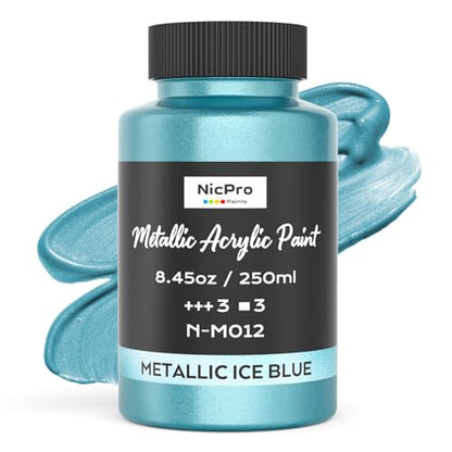 Nicpro Metallic Ice Blue Acrylic Paint, 8.45oz/250ml Large Craft Paints | Pearlescent Non Toxic, Non Fading Paints for Metal, Wood, Clay, Fabric, Canvas, Ceramic, Furniture, Handcrafts, Art Supplies - color: Ice Blue, size: 8.45 Fl Oz (Pack of 1)
