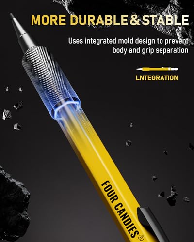 Four Candies 3PCS 1.3mm Metal Mechanical Pencil Set with Case (Yellow) | 72 Refills (Red,Black,Yellow), 3 Erasers, 16 Eraser Refills, Weatherproof Body for Construction Outdoor Woodworking Marking - size: 3-Pack, style: Yellow