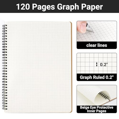 EUSOAR Graph Notebook Spiral, A4 3Packs 8.5"x11" 120 Pages Graphing Notebook, Hardcover Spiral Grid Graph Paper Notebook Composition for Math Science Engineering Artist Drawing-Kraft - color: Kraft, size: A4