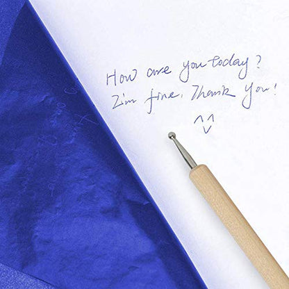 Yesallwas 100 Sheets Blue Carbon Paper for Tracing Paper Graphite Transfer Paper with Embossing Stylus Set, Idea for Wood/Paper/Canvas and Other Art Surfaces Tracing Copy(A4/8.3 x 11.5 Inches) - color: Blue
