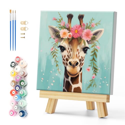 Natuyalo Framed Paint by Numbers for Adults - Giraffe DIY Adult Paint by Number Kits Animal Acrylic Painting by Numbers for Beginners Art Craft Kits for Adults (12x12 Inch, Framed) - color: Color-01