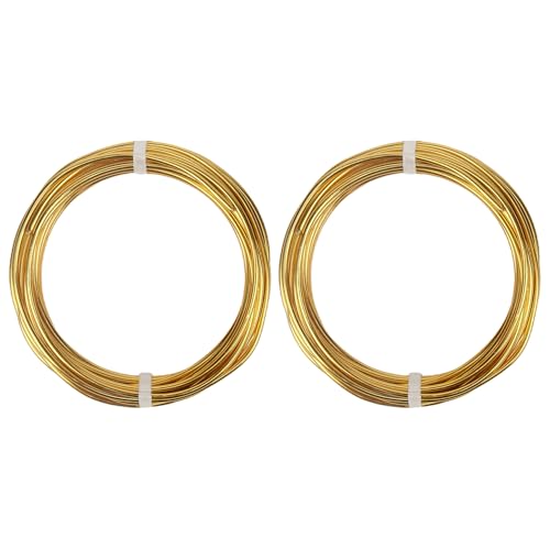 2 Rolls Aluminum Craft Wire, 10 Gauge (2.5mm) Flexible Metal Wire for Jewelry Making, 32.8 Ft (16.4 Ft/Roll) Bendable Armature Wire for Bonsai, Sculpting and DIY Crafts [Gold] - size: 10Gauge 16.4Ft Each, style: Gold