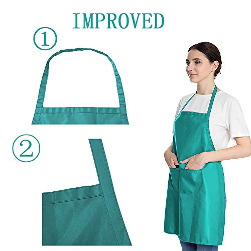 Total 6PCS Baby Blue Bib Aprons Bulk with 2 Pockets for Women Men Adult - Chef Cooking Kitchen (6, Baby Blue) - color: Baby Blue