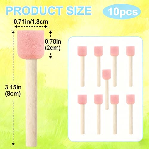 10Pcs Pink Round Sponge Paint Brushes, High-Density Foam Daubers with Wood Handles for Even Application, Washable Art Tools for Acrylics, Stencils, Varnishes and DIY Craft Projects, 0.78in