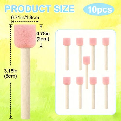 10Pcs Pink Round Sponge Paint Brushes, High-Density Foam Daubers with Wood Handles for Even Application, Washable Art Tools for Acrylics, Stencils, Varnishes and DIY Craft Projects, 0.78in