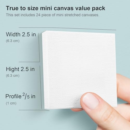 AUREUO Mini Stretched Canvas - 2.5x2.5 Inch / 24 Pack - 2/5 Inch Profile Small Square Canvas - Gift Set Bulk Pack Canvases for Acrylic Painting & Craft - size: 2.5"x2.5"