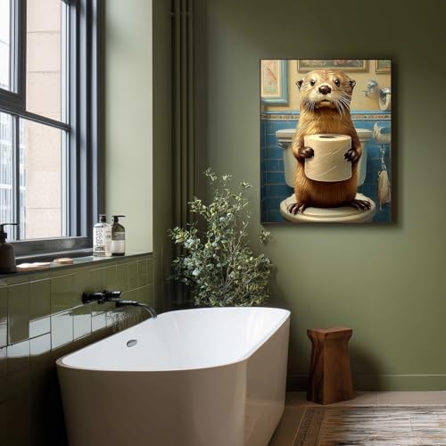 Funny Paint by Numbers Kit for Adults, Paint by Number for Adults 16x20 in | Otter Paint by Numbers Kit for Adult, Acrylic Oil Painting, DIY Crafts for Adults, Ideal Gifts or Home Wall Decor, Frameless - color: Toilet Otter (16x20 in), size: 16*20 in