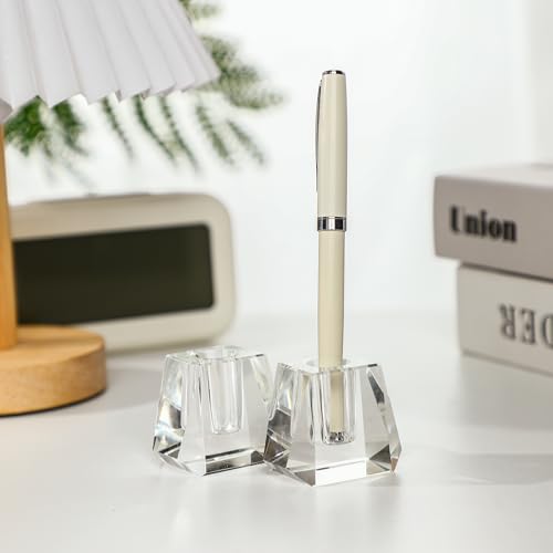 2-Pack Crystal Single Pen Holder for Desk, 1.8" Fancy Fountain Pen Stand - style: Trapezoid