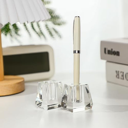 2-Pack Crystal Single Pen Holder for Desk, 1.8" Fancy Fountain Pen Stand - style: Trapezoid