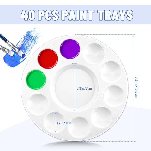 40Pcs Paint Tray Palettes, Art Plastic Paint Trays Watercolor Palette for Kids Painting Craft DIY School Project, Art Class, White Paint Holder, Paint Supplies