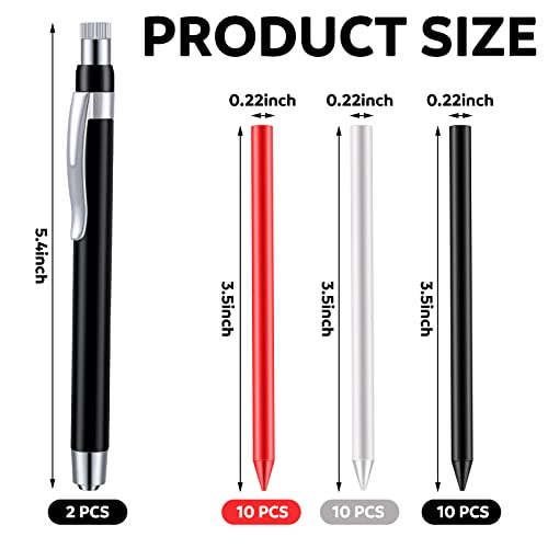 Lincia 5.6 mm Diameter Mechanical Pencil Artist Carpenter Drafting Pencils Metal Marker with Built Sharpener for Construction Drafting Crafting Sketching Wood Working(32 Pcs)