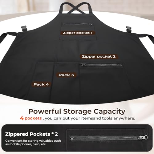 Noverlife Hair Stylist Apron with 4 Pockets, Hair Resistant 34 Inch Long Hairdresser Aprons w/Adjustable Strap for Salon - color: Black Cross Back Hair Styling Apron