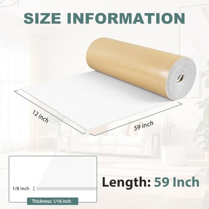FONUNO Neoprene Foam Padding with Adhesive Closed Cell Foam, White | Self Adhesive Foam Sheets Neoprene Foam Roll Padding for Gaskets Liner Crafts DIY, 12" Wide x 59" Long x 1/8" Thick - color: White, size: 12" Wide x 59" Long x 1/8" Thick