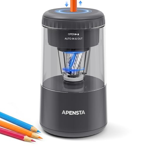 Electric Pencil Sharpener, Auto in & Out, Rechargeable | Adjustable Tip, Auto Stop, Fits 7-8mm Pencils, Helical Blade, Easy Cleaning, For Colored Pencils - color: Gray