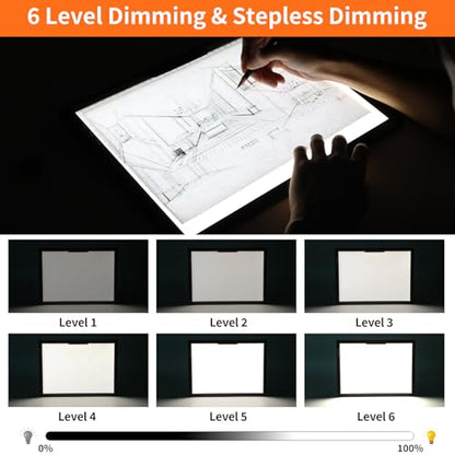 HIUKCOLED Rechargeable A4 Light Pad, Battery Powered Light Board with Carry Bag, Built-in Top Clip＆Stand, Stepless Dimmable＆6-Level Brightness Adjustable, Wireless LED Tracing Box for Weeing Vinyl - style: A4 Clip with Bag