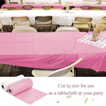 Moukeren 2 Roll Plastic Tablecloth Wedding Circus Party,White and Pink - color: White and Pink
