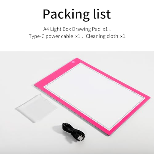 XIAOSTAR Light Box Drawing Pad, Tracing Board with Type-C Charge Cable and Brightness Adjustable for Artists, AnimationDrawing, Sketching, Animation, X-ray Viewing (A4-P-Pink-New)