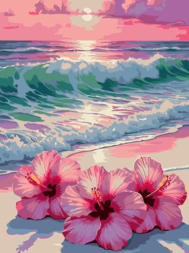 BYGFHLYW Beach Flower Paint by Numbers Kit for Adults Beginners 12x16In - color: PB469-1
