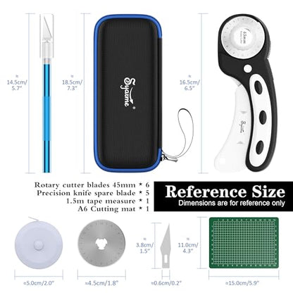 45mm Rotary Cutter | Rotary Fabric Cutter | Rotary Cutters for Sewing, Scrapbooking, Hobbies, DIY | A6 Cutting Mat, Storage Boxes, Precision Knives, Ruler, Spare Blades | Fabric Roller Cutter (Black) - color: Black