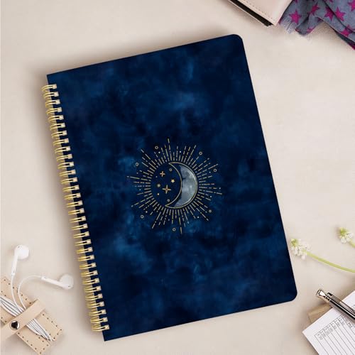Cute Spiral Notebook journal A4 Aesthetic Pretty Design for Women Girls Kawaii with Pocket, 8.5 x 11 inch, Lined, Blue Moon - color: Blue Moon, style: Lined