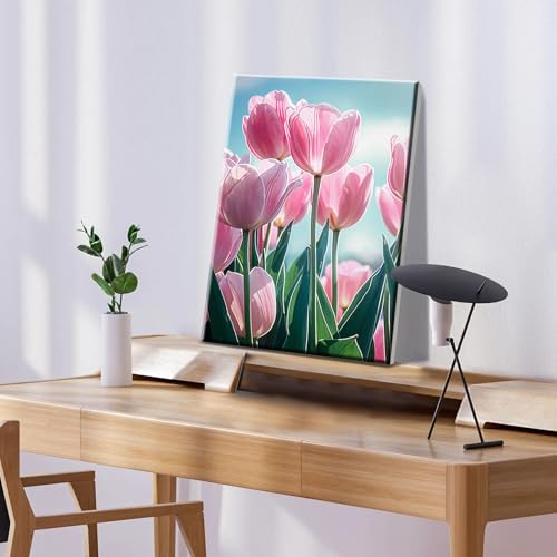 ATDMS Flowers Paint by Numbers Kit for Adults with Frame, 7.87x11.81 Inch - color: Tulips 208