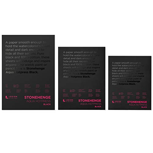 Stonehenge Aqua Black Medium Weight Pad, 140lb, Hotpress, 8 x 10 Inches, 15 Sheets for Wet and Dry Media - size: 8x10