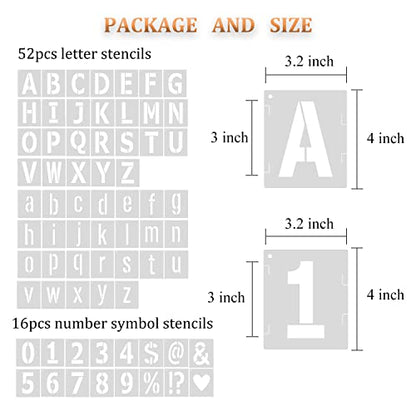 3 Inch Letter Stencils Symbol Numbers Stencil, 68 Pcs Reusable Alphabet Art Craft Templates Interlocking Stencils Kit for Painting on Wood, Wall, Glass, Fabric, Rock, Canvas, Chalkboard, Sign（3Inch） - size: 3 inch