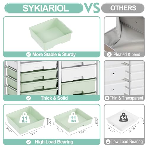 SYKIARIOL 14 Drawer Rolling Cart with Tabletop & DIY Pegboard, Storage Cart with Wheels, Classroom Organizers Utility Cart for Office Home School, Art Supplies, Mobile Craft Organizer, Green