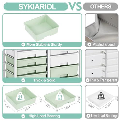 SYKIARIOL 14 Drawer Rolling Cart with Tabletop & DIY Pegboard, Storage Cart with Wheels, Classroom Organizers Utility Cart for Office Home School, Art Supplies, Mobile Craft Organizer, Green