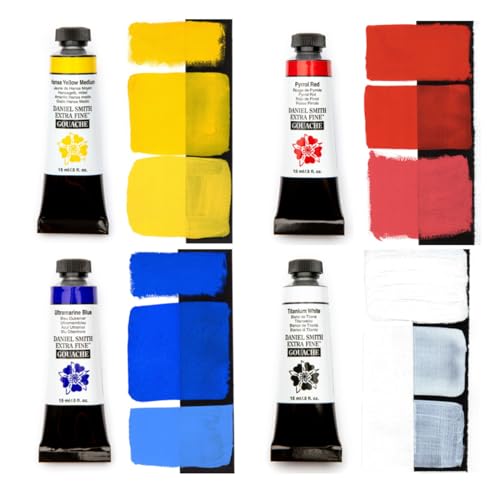 DANIEL SMITH Gouache Primary Mixing Set 15ml Tubes, 3 Tubes plus BONUS Tube of Titanium White