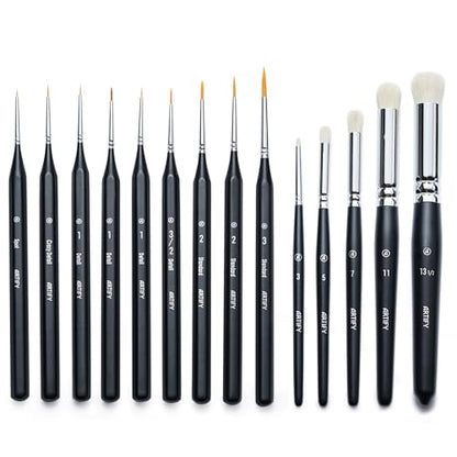 ARTIFY Miniature Drybrush Paint Brush Set: 14-Piece Round Small Detail Model Paintbrushes, Thin Mini Tiny Micro Paint Brushes for Miniature Painting - color: Black