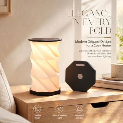 Portable Foldable Table Lamp, Japanese Gift, Paper Lantern Lights | Touch Control Dimmable Lamp with 3 Adjustable Heights, Rechargeable Warm Light, Travel Gifts for Women Men Couples (Black) - color: Black